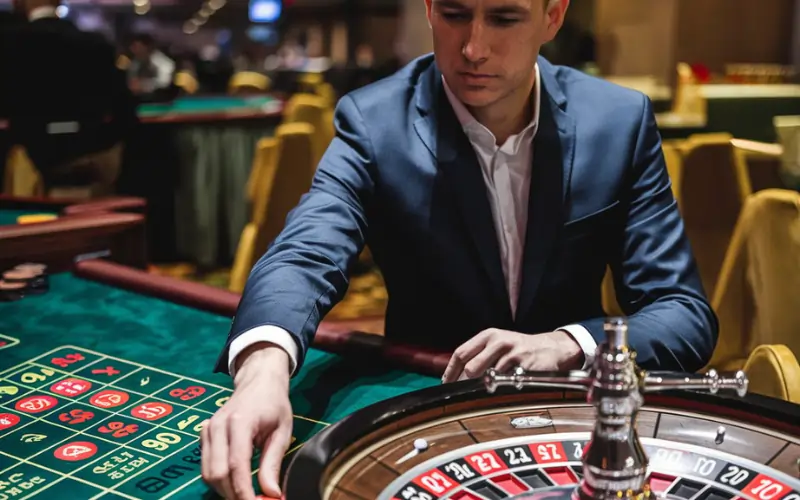 a man play a game of roulette in a casino